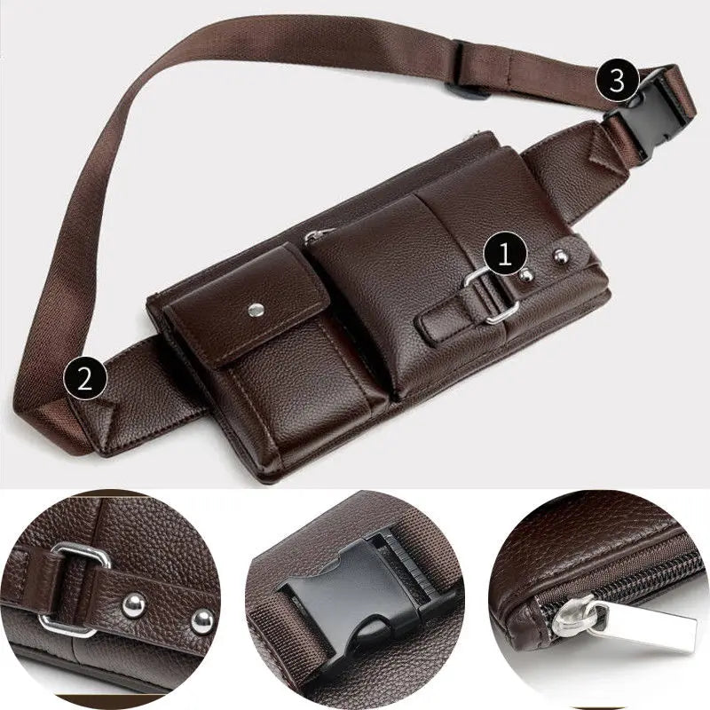 Slim Leather Fanny Pack Waist Bag Adjustable Belt Strap