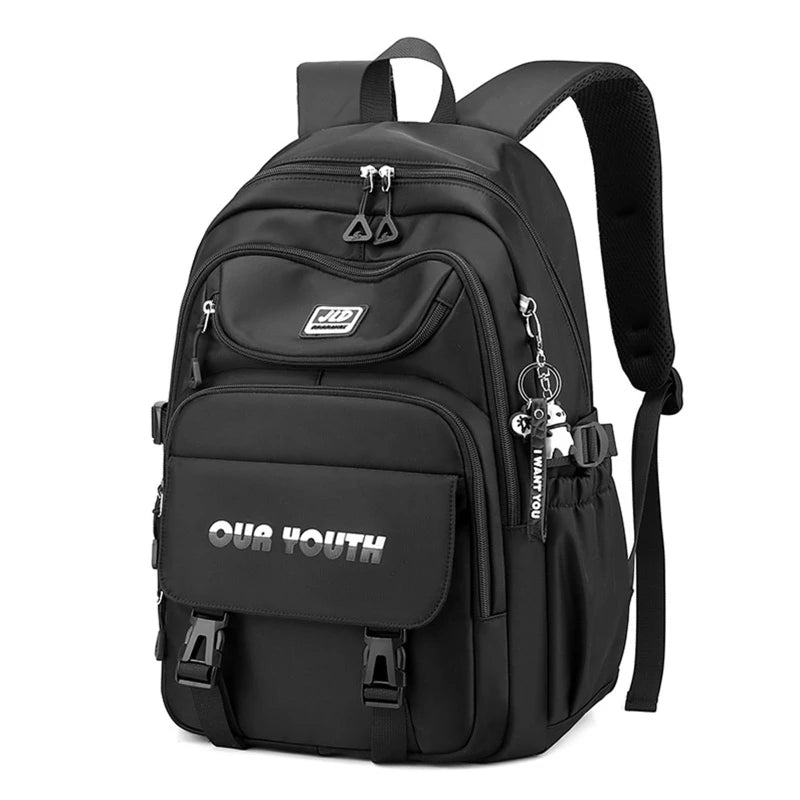 Multi-Pocket Nylon School Backpack for Students - Casual Laptop Book Pack
