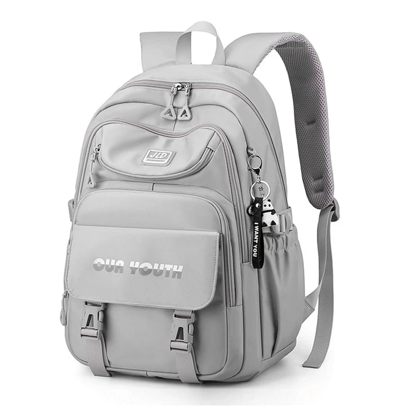 Multi-Pocket Nylon School Backpack for Students - Casual Laptop Book Pack