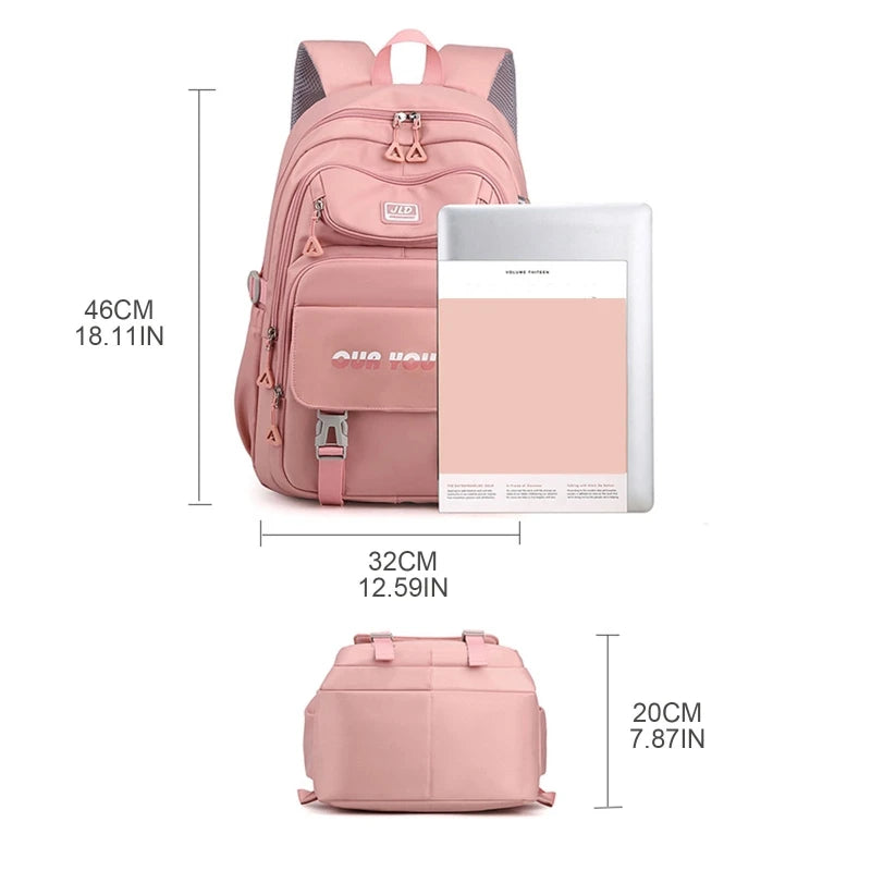 Multi-Pocket Nylon School Backpack for Students - Casual Laptop Book Pack