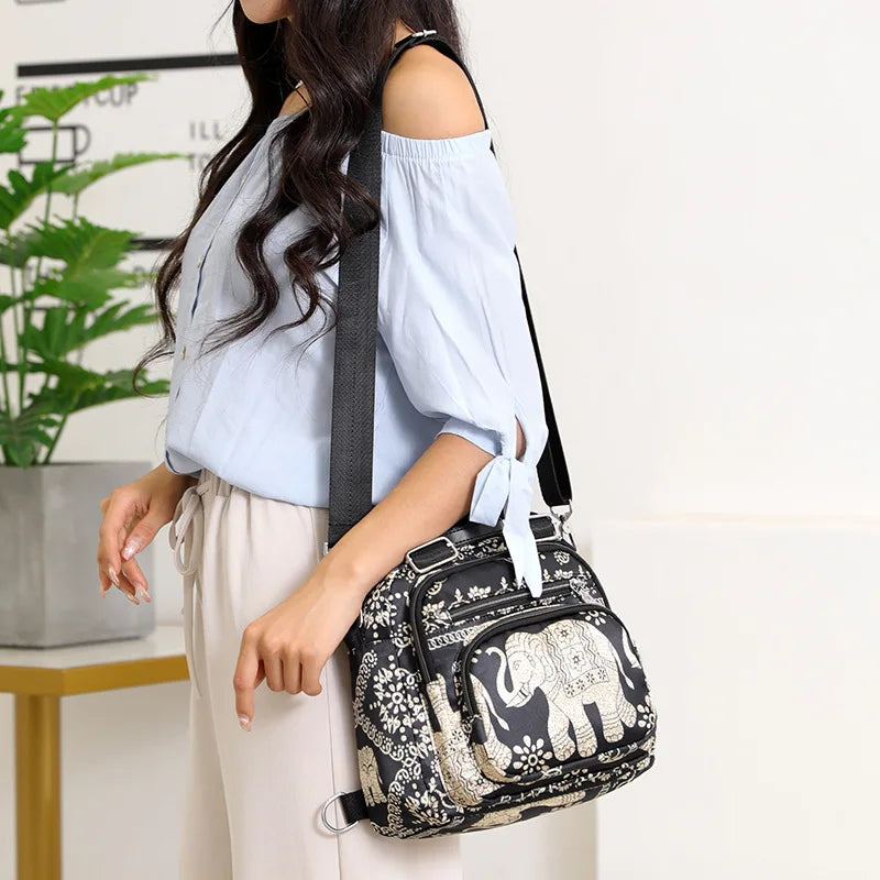Multi-function Vintage Printing Bag Shoulder Crossbody Tote Handbags Purses