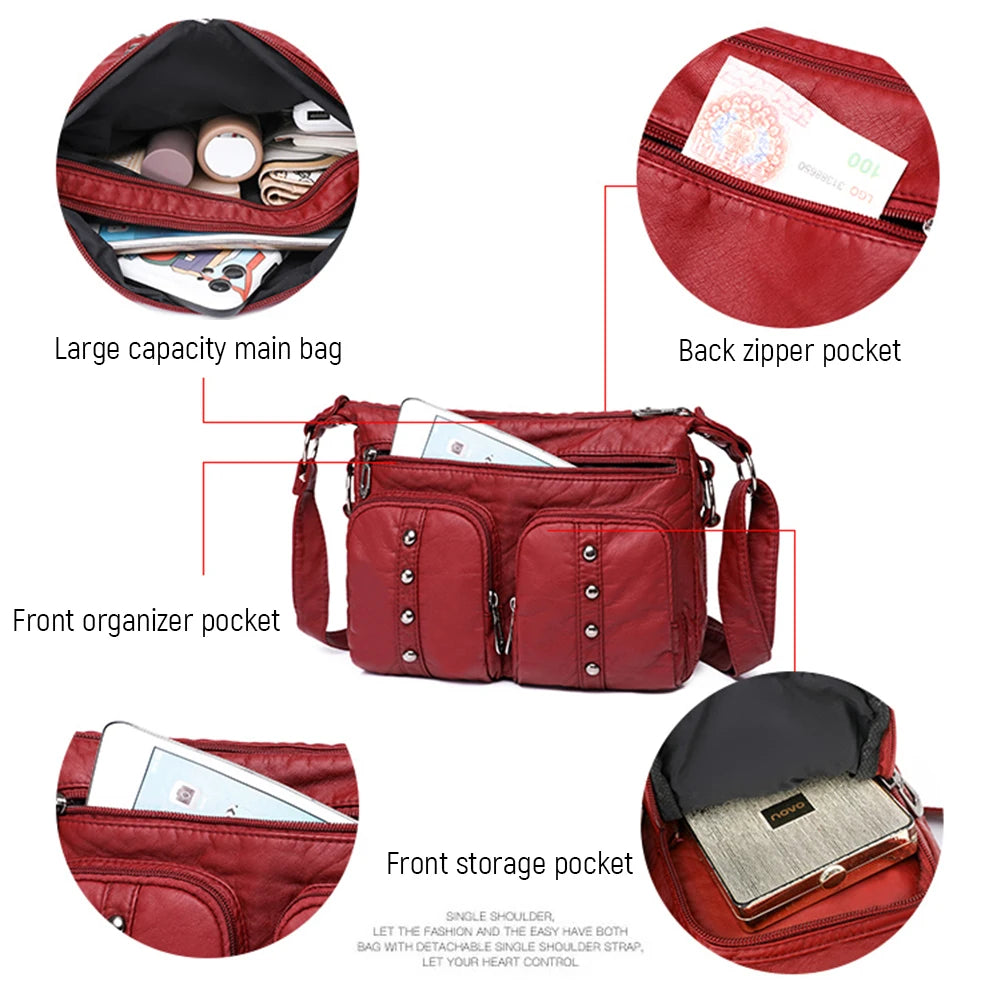 Leather Crossbody Bag Riveted Handbags Female Shoulder Totes Purse
