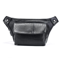 Men's Multi-Pocket Leather Waist Bag with Adjustable Belt