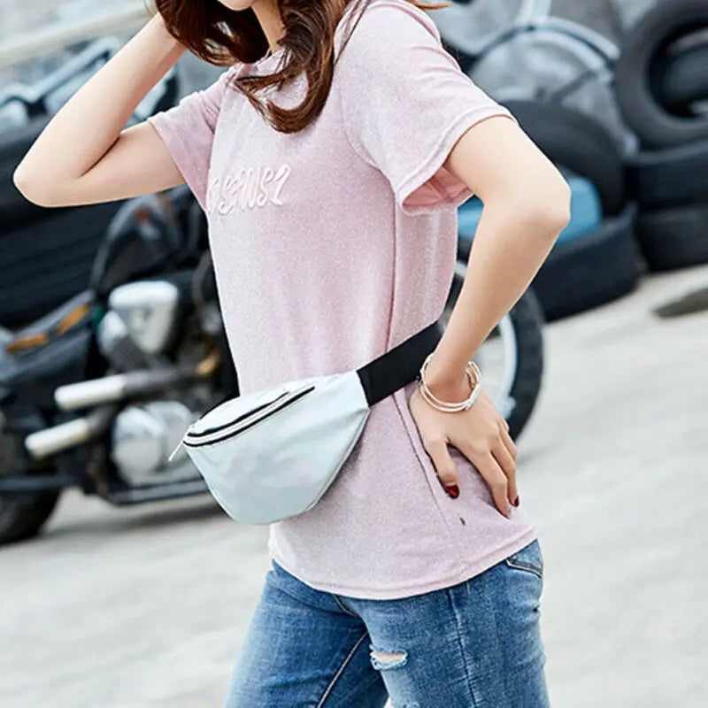 Multicolor Waist Bags Women Silver Fanny Pack Male Female Belt Bag Geometric