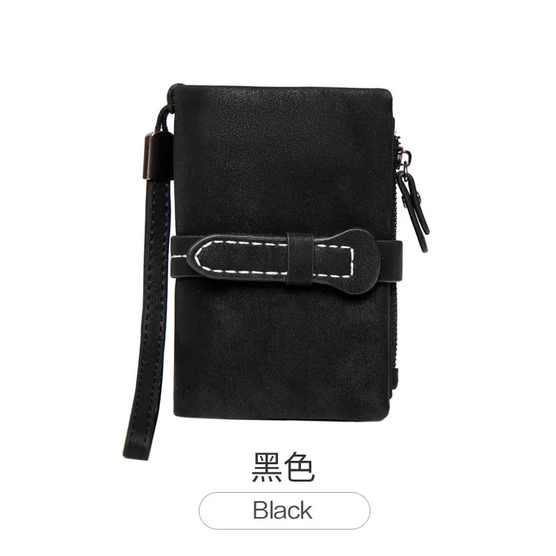 Short Nubuck Leather Zipper Wallet for Women