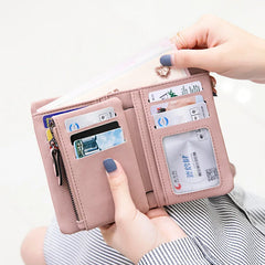 Short Nubuck Leather Zipper Wallet for Women