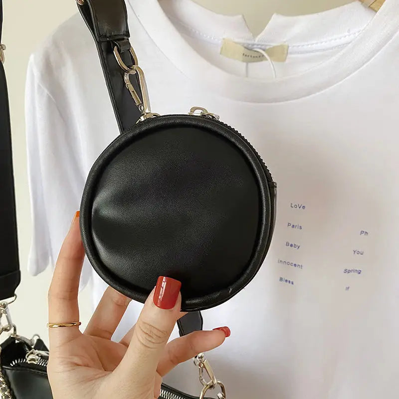 Square Crossbody Leather Shoulder Bag with Money Bag Chain