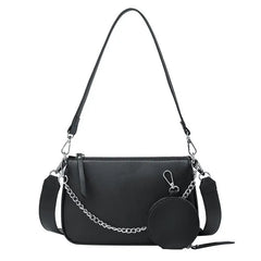 Square Crossbody Leather Shoulder Bag with Money Bag Chain