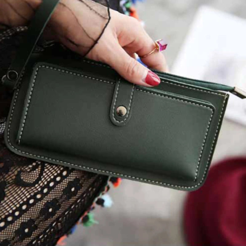 Women PU Leather Long Wallet Clutch Purse Zipper