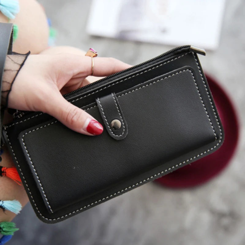 Women PU Leather Long Wallet Clutch Purse Zipper