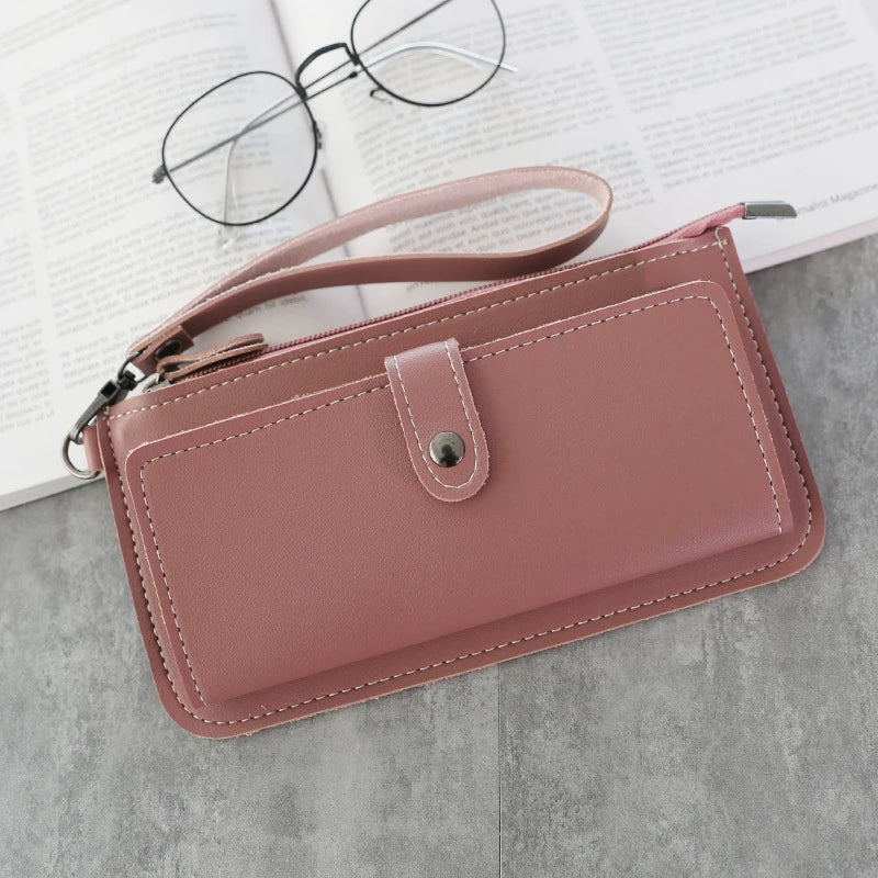 Women PU Leather Long Wallet Clutch Purse Zipper