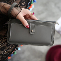 Women PU Leather Long Wallet Clutch Purse Zipper