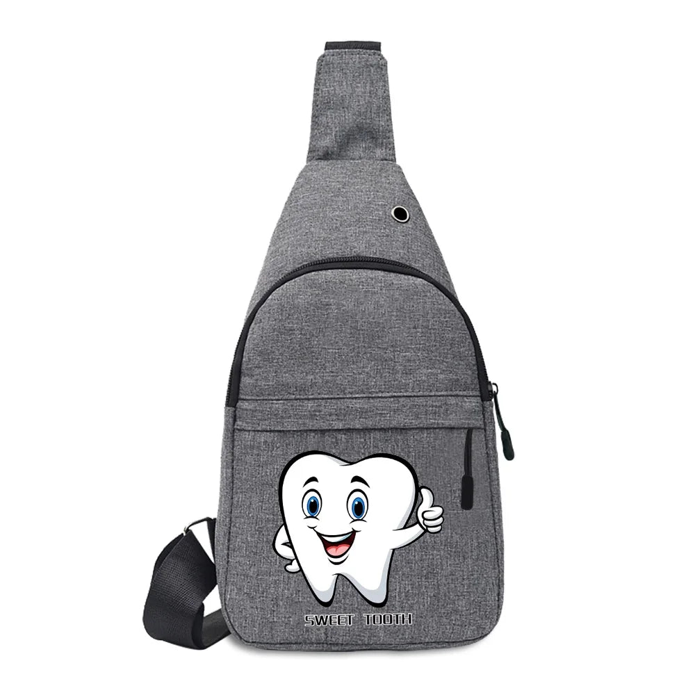Men Chest Pack Shoulder Crossbody Bag Teeth Print Travel Sling