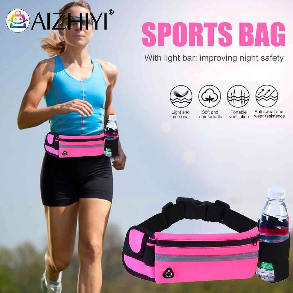 Sports Pocket Pouch Belt Reflective Water Bottle Holder Gym Waist Bag