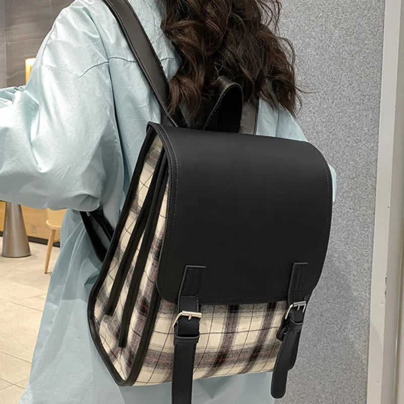 Teenager Laptop Backpack Lattice School Bag High Student Boy Girl Schoolbag