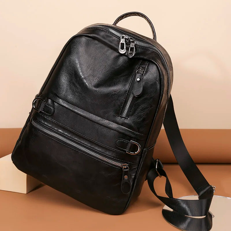Vintage Women Backpack Large Capacity Student School Bag Cowhide Female Satchels