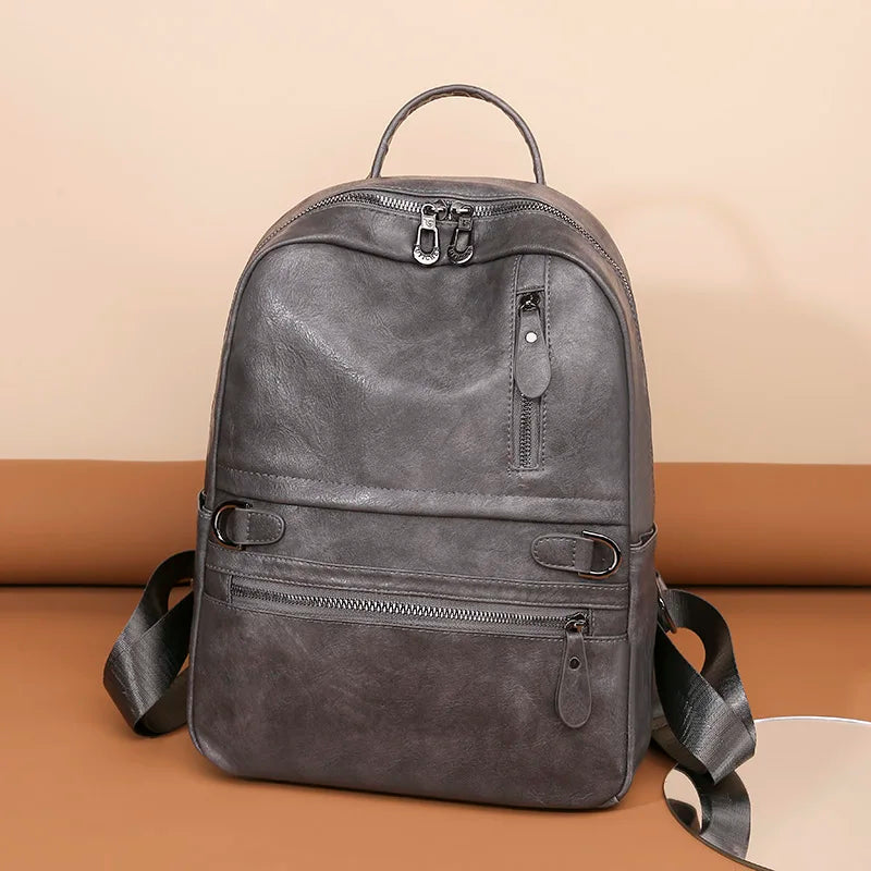 Vintage Women Backpack Large Capacity Student School Bag Cowhide Female Satchels