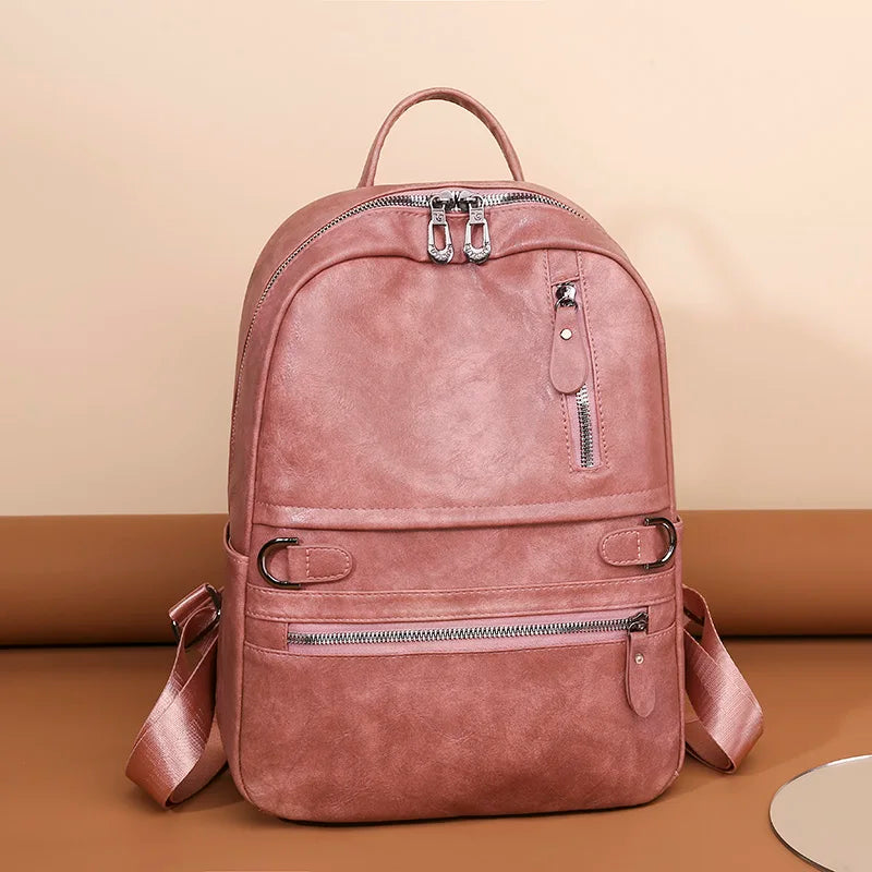 Vintage Women Backpack Large Capacity Student School Bag Cowhide Female Satchels