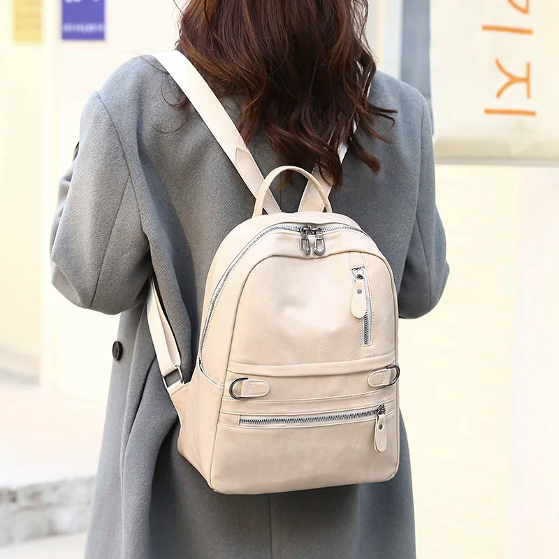 Vintage Women Backpack Large Capacity Student School Bag Cowhide Female Satchels