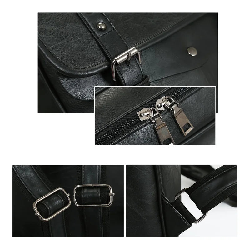 Vintage Waterproof Backpack Men School Bags Leather Travel Retro
