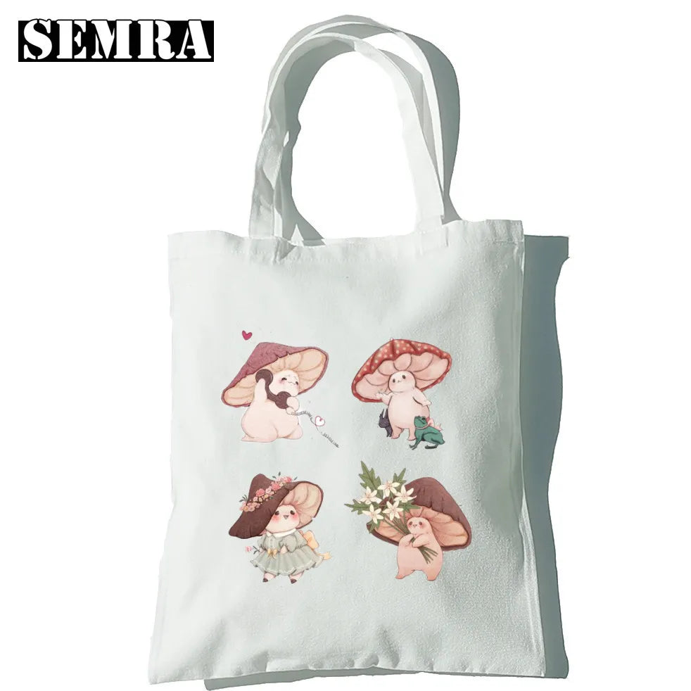 Mushroom Herbology Classic Women Canvas Tote Bag Large Capacity