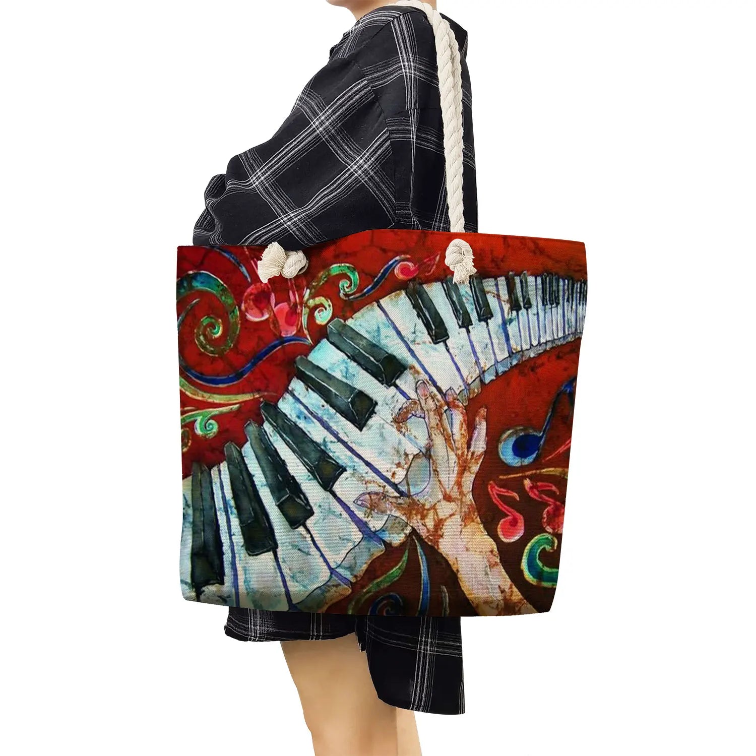 Music Note Print Handbags For Women Guitar Piano Graphic Outdoor Tote Bags