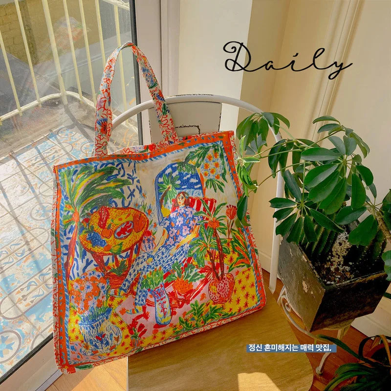 Canvas Shopping Bag Large Capacity School Shoulder Bags