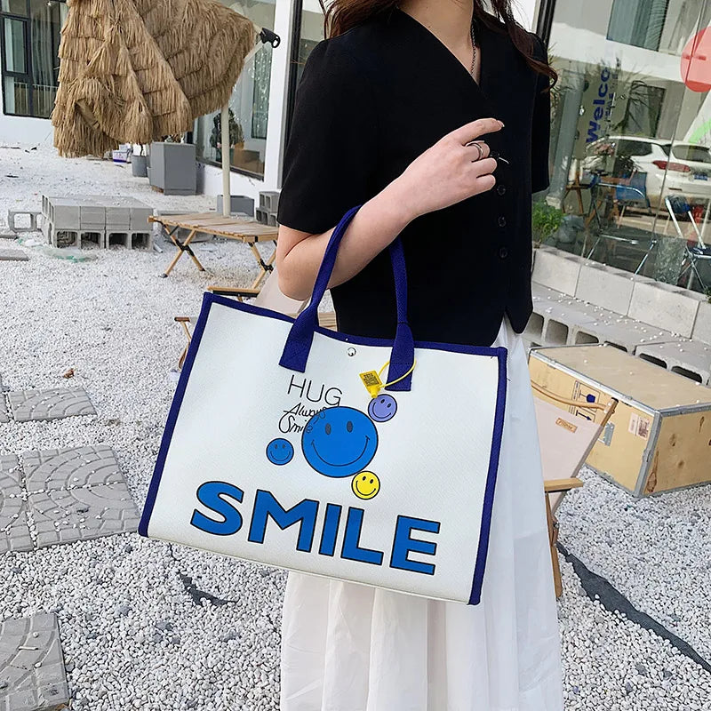 Smile Canvas Handbag Large Shopping Tote Shoulder Bag