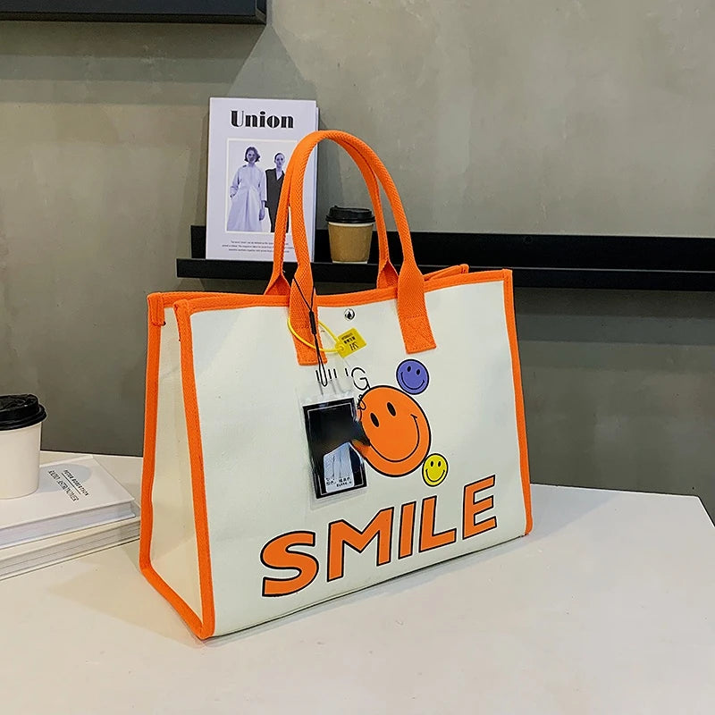 Smile Canvas Handbag Large Shopping Tote Shoulder Bag