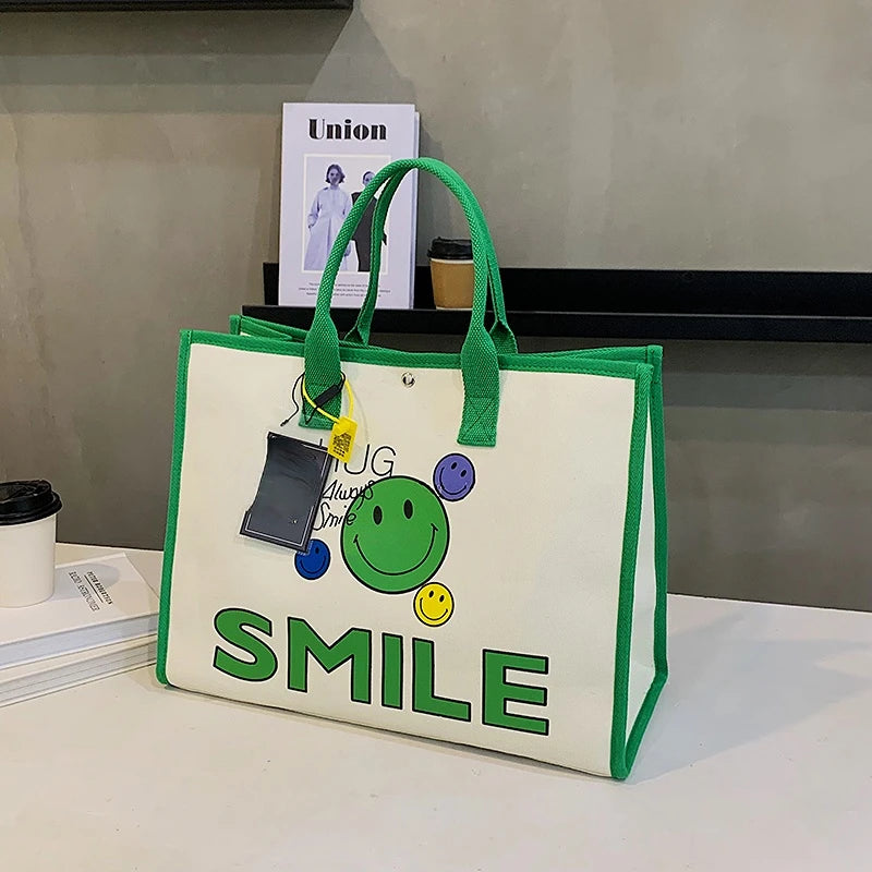 Smile Canvas Handbag Large Shopping Tote Shoulder Bag