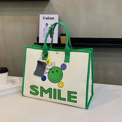 Smile Canvas Handbag Large Shopping Tote Shoulder Bag