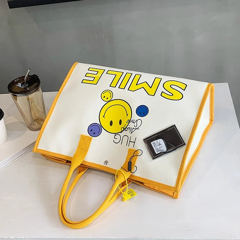 Smile Canvas Handbag Large Shopping Tote Shoulder Bag