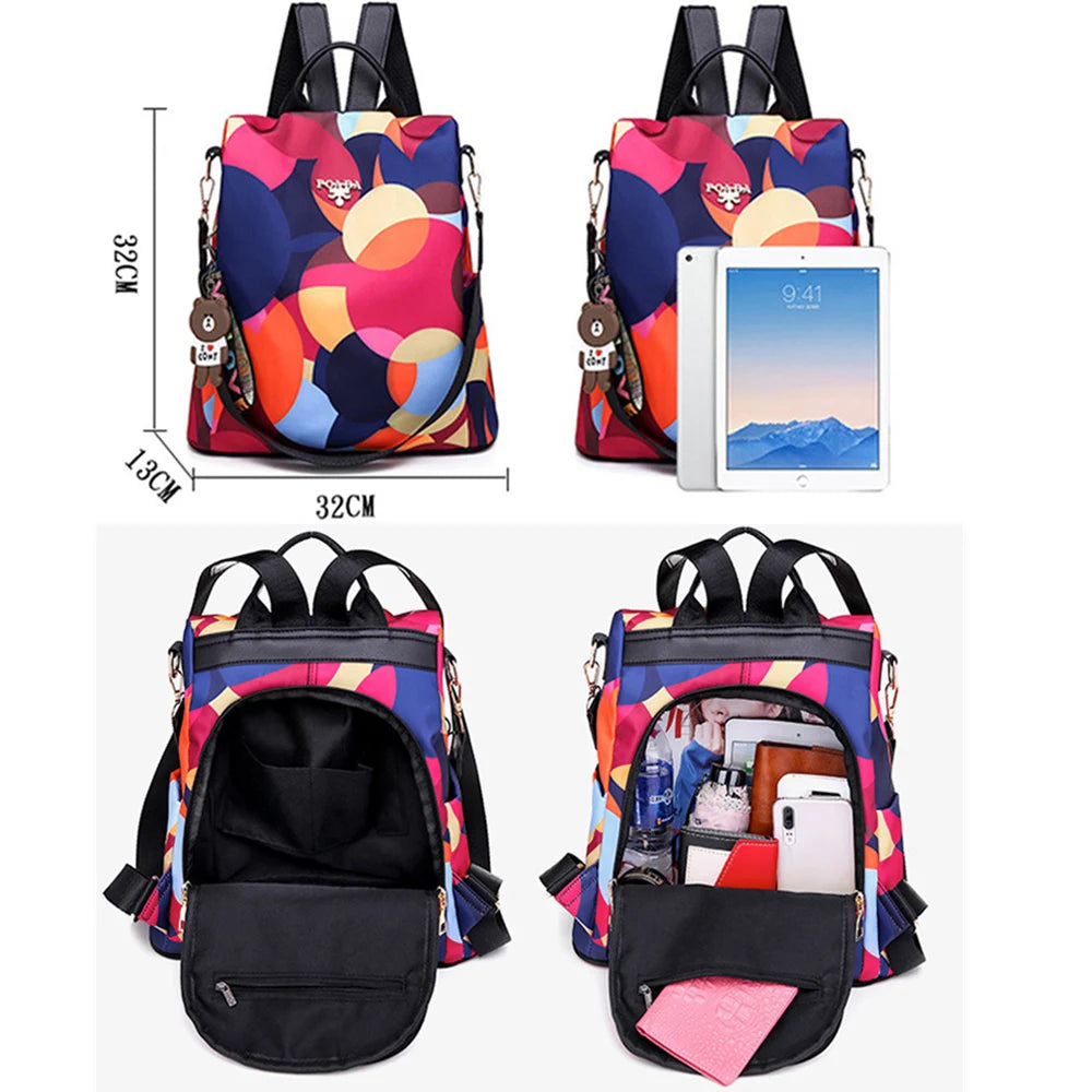 Anti Theft Women Backpack Durable Fabric Oxford School Bag Pretty Style Girls Sc
