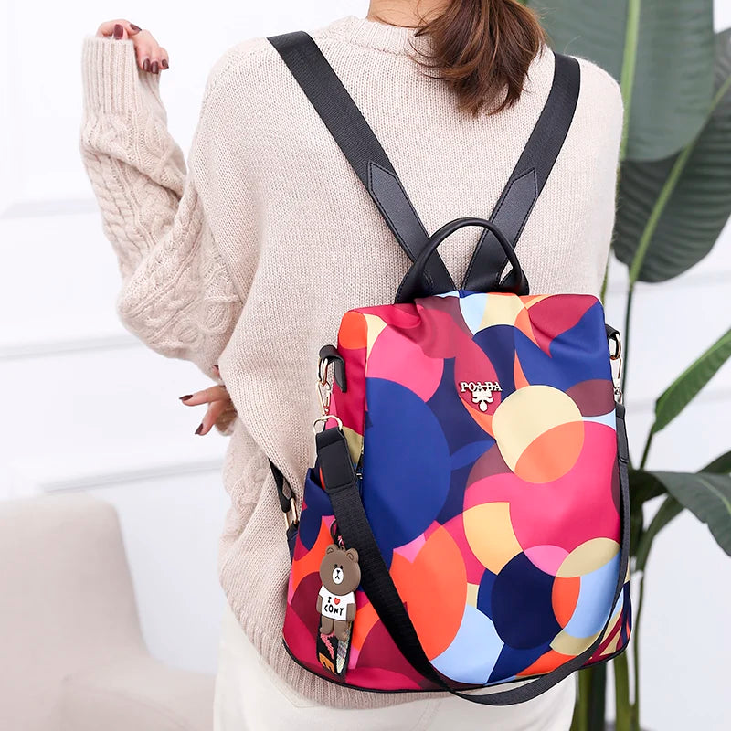 Anti Theft Women Backpack Durable Fabric Oxford School Bag Pretty Style Girls Sc