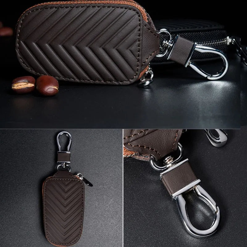 Leather Car Key Zipper Multi-Function Remote Control Protector Cover