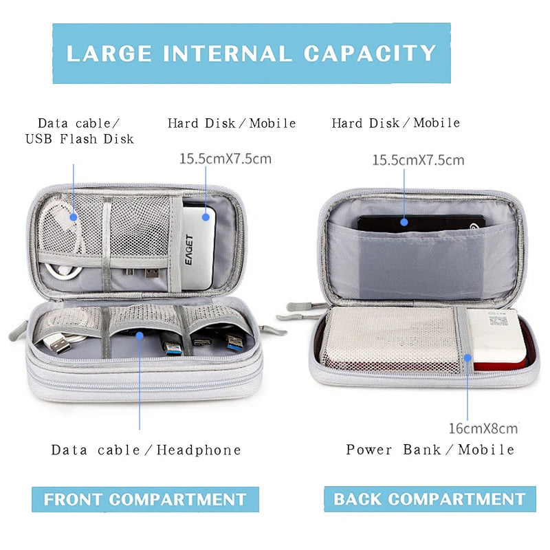 Travel Organizer Bag Cable Storage Carry Case Waterproof Double Layers