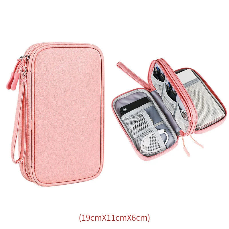 Travel Organizer Bag Cable Storage Carry Case Waterproof Double Layers