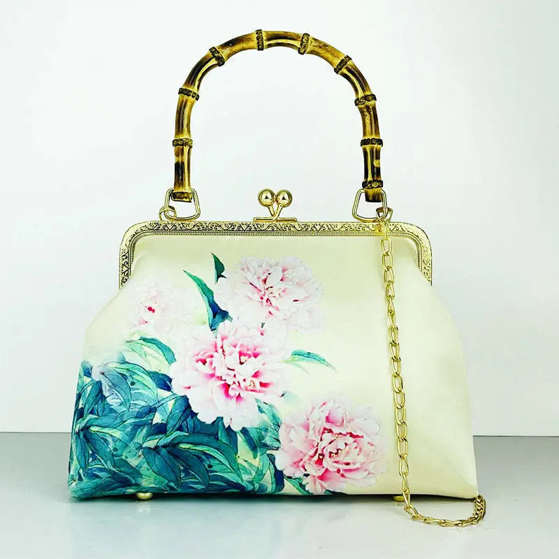 Vintage Flower Lock Shell Crossbody Bag