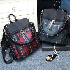 Women Plaid Nylon Travel Backpack Laptop School Bag