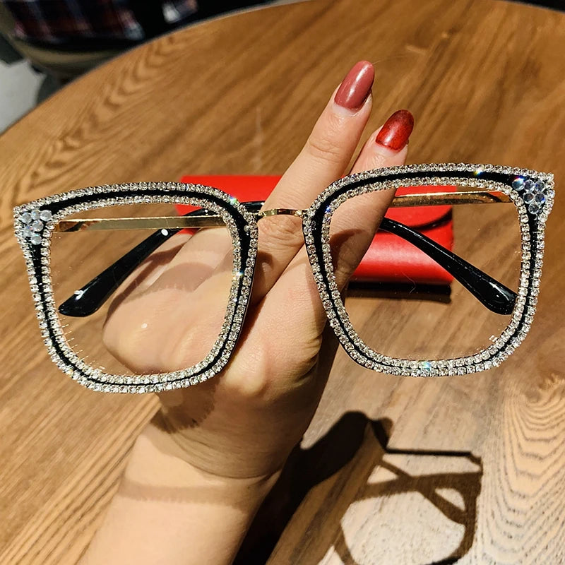 Vintage Clear Lens Rhinestone Sunglasses for Women
