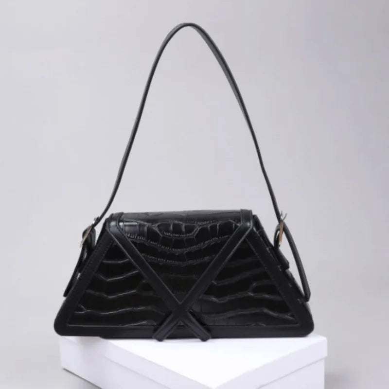 Women Contrast Trapezoid Handbag PU Leather Flap Shoulder Bag