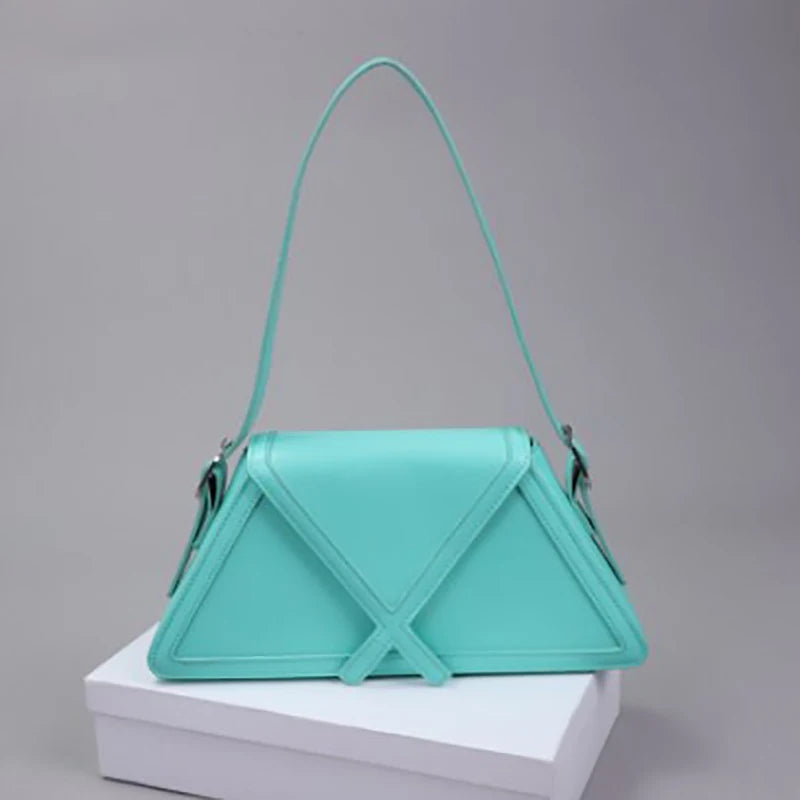 Women Contrast Trapezoid Handbag PU Leather Flap Shoulder Bag