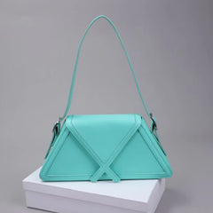 Women Contrast Trapezoid Handbag PU Leather Flap Shoulder Bag