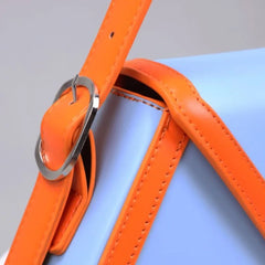 Women Contrast Trapezoid Handbag PU Leather Flap Shoulder Bag