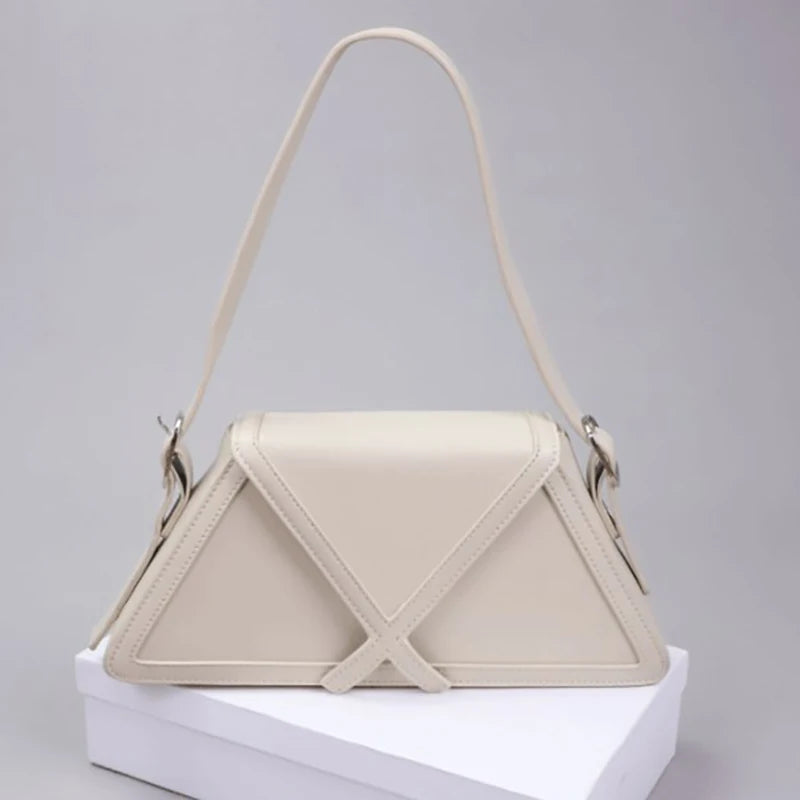 Women Contrast Trapezoid Handbag PU Leather Flap Shoulder Bag