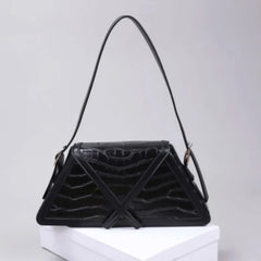 Women Contrast Trapezoid Handbag PU Leather Flap Shoulder Bag