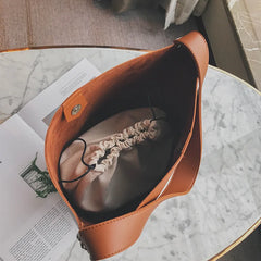 Large Capacity Chain Bucket Shoulder Bag PU Leather Totes Shopping Bag