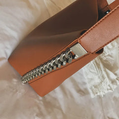 Large Capacity Chain Bucket Shoulder Bag PU Leather Totes Shopping Bag