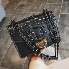 Square Bag PU Leather Women's Handbag Rivet Lock Chain Shoulder