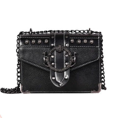 Square Bag PU Leather Women's Handbag Rivet Lock Chain Shoulder